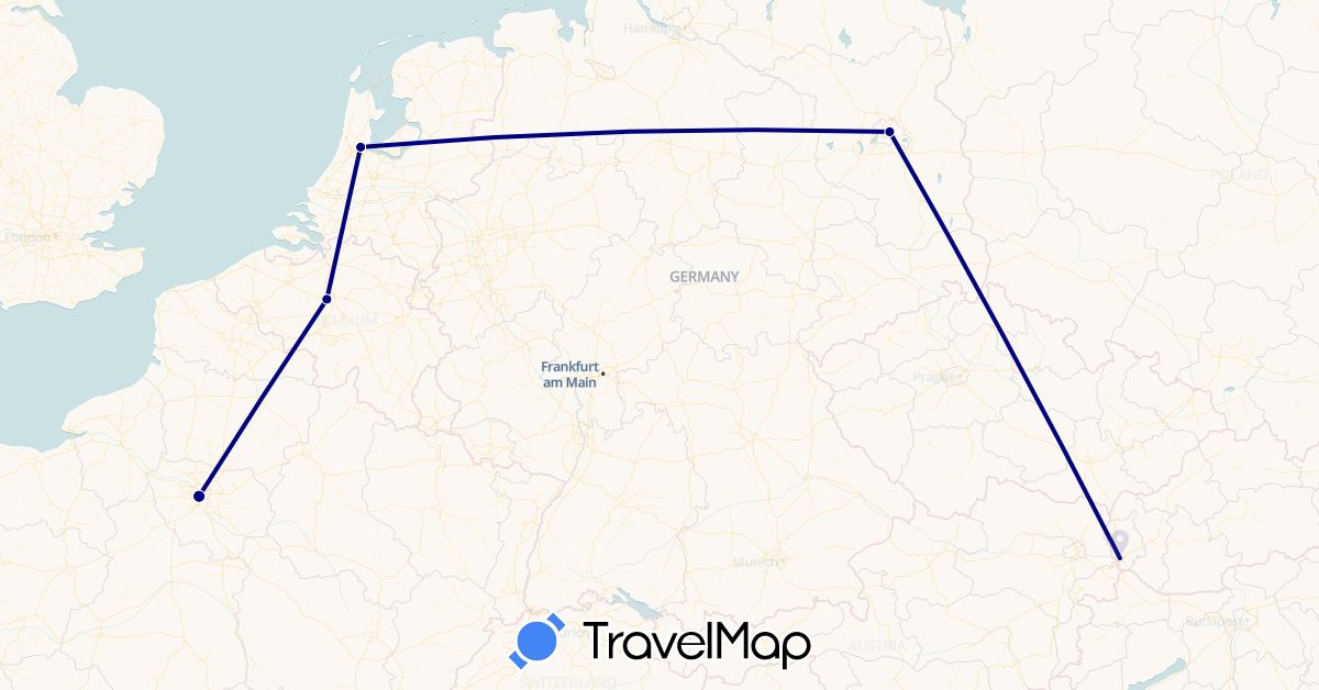 TravelMap itinerary: driving in Belgium, Germany, France, Netherlands, Slovakia (Europe)